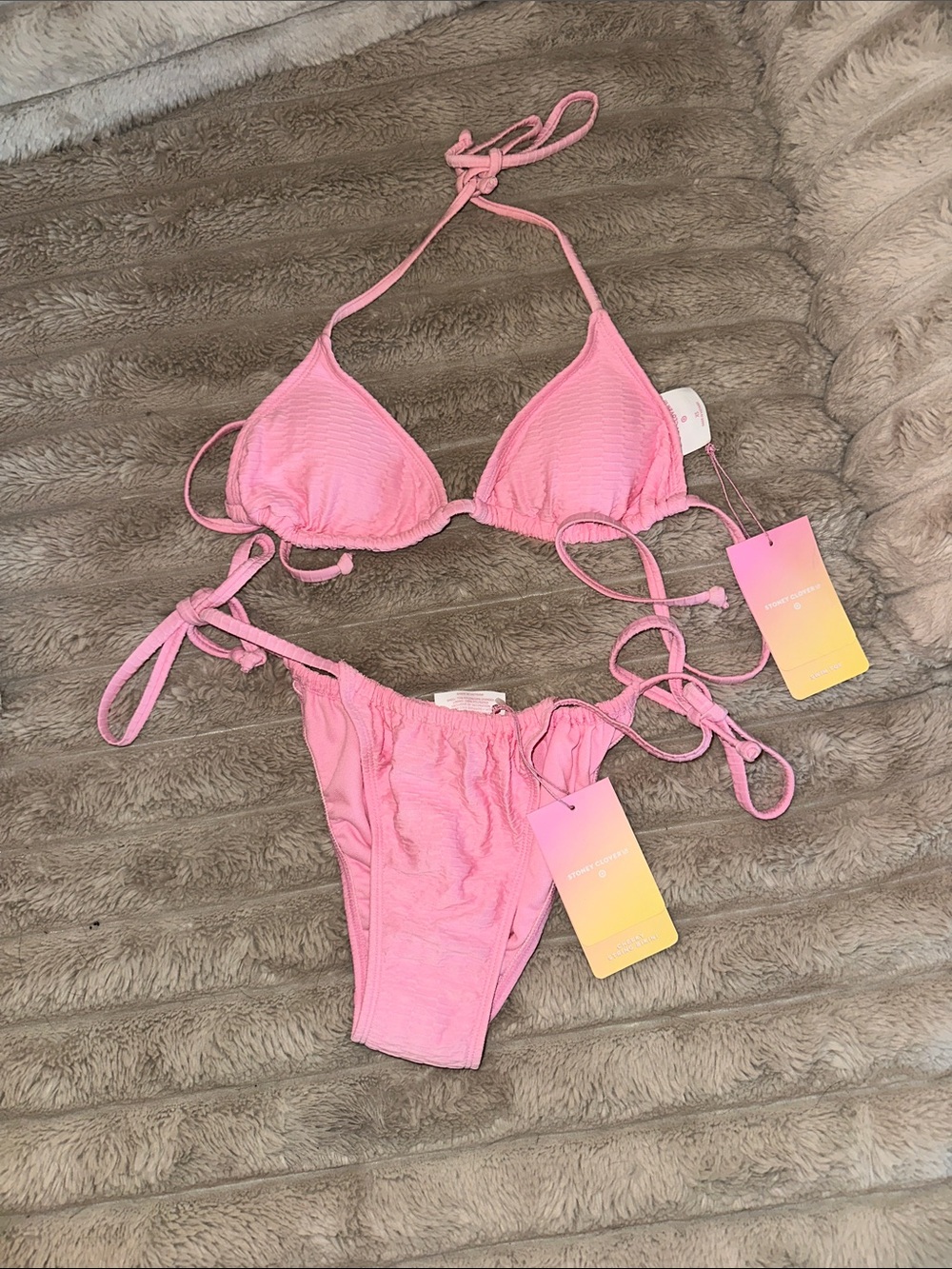 Stoney Clover Lane Pink Textured Triangle Bikini Set